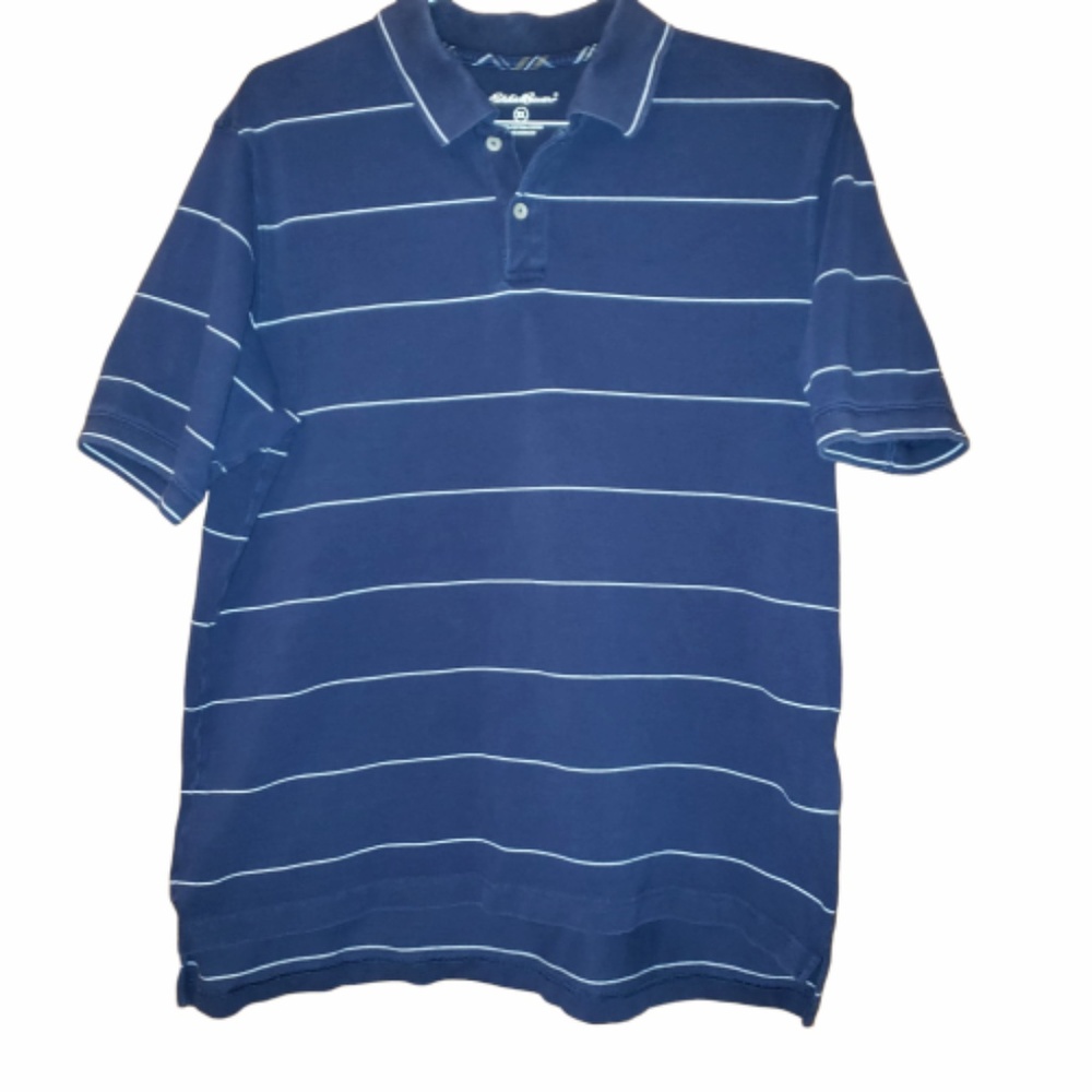 Eddie Bauer Navy & White Stripe Short Sleeve Polo